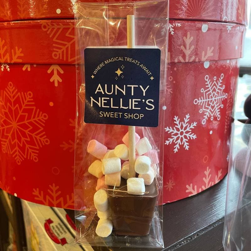 Aunty Nellie's Hot Chocolate Stick and Marshmellows