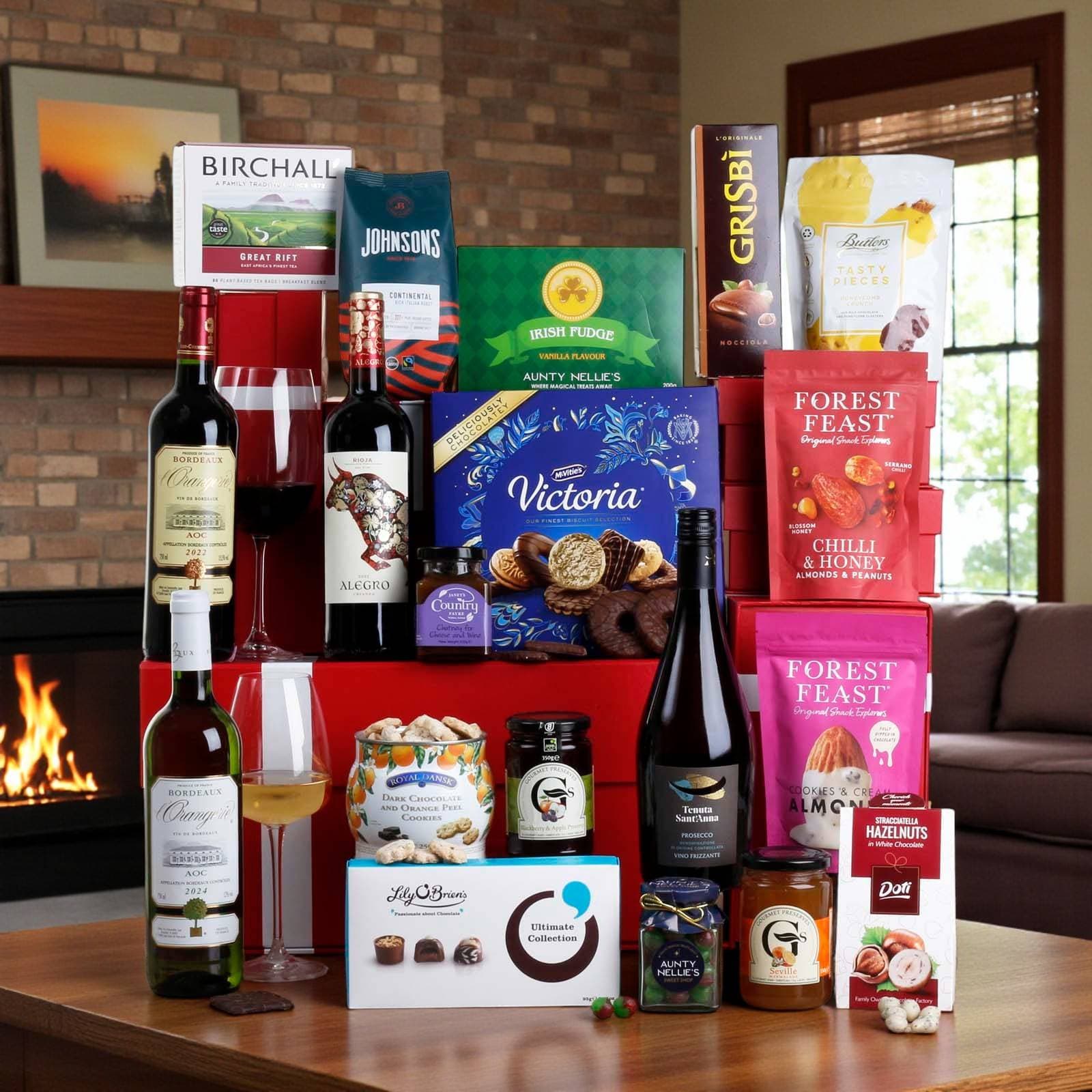Open red gift box hamper